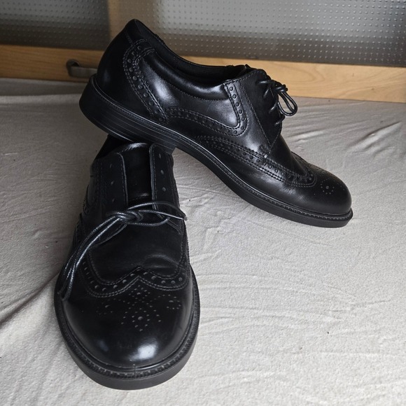 ECCO Wingtip Oxford Mens 9-9.5 Black Leather Brogue Dress Shoes Lace Up Like New main image 12
